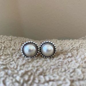 Brighton pearl and silver post earrings.